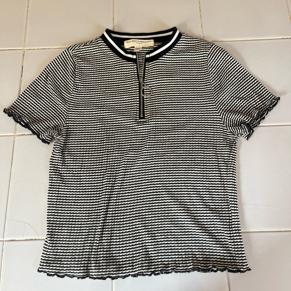 Project Social (UO) Striped Top with Zip Front in Size Medium